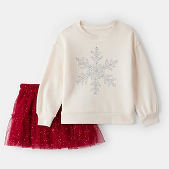 Toddler Girl Carter's 2 pc Snowflake Print Long-Sleeve Top & Skirt Set