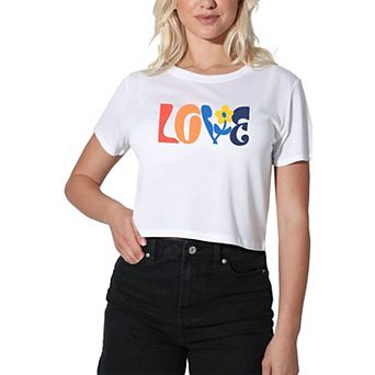 Juniors' Suburban Riot Love Flower White Crop Top Tee