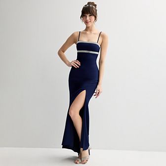 Juniors' Jump Apparel Embellished Trim Open Back Gown