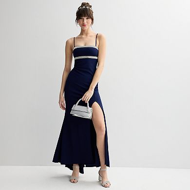 Juniors' Jump Apparel Embellished Trim Open Back Gown