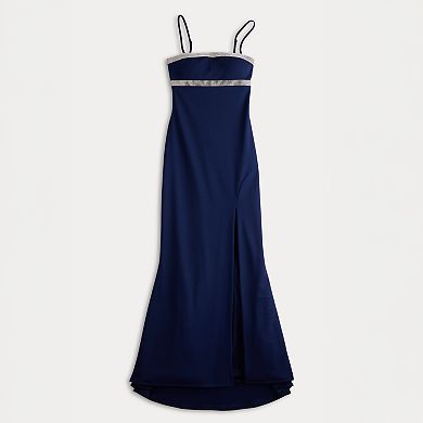 Juniors' Jump Apparel Embellished Trim Open Back Gown