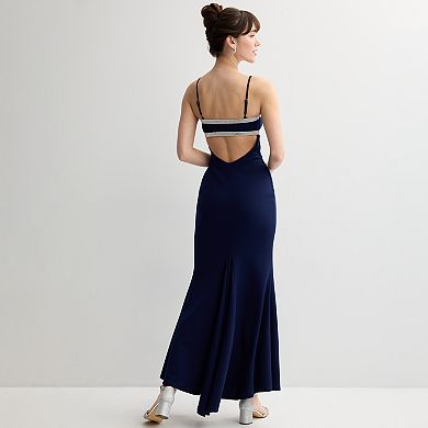 Juniors' Jump Apparel Embellished Trim Open Back Gown