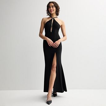 Juniors' Jump Apparel Halter Rhinestone Cut-Out Gown