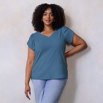 Plus Size LC Lauren Conrad Tulip Sleeve V-Neck Tee