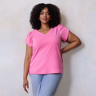 Plus Size LC Lauren Conrad Tulip Sleeve V-Neck Tee