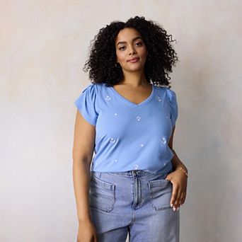 Plus Size LC Lauren Conrad Tulip Sleeve V-Neck Tee