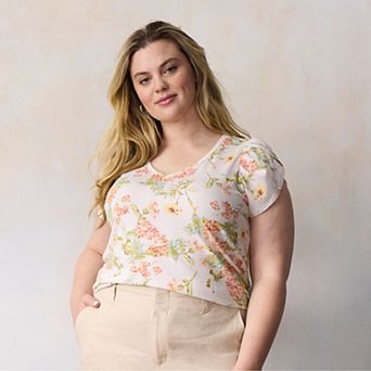 Plus Size LC Lauren Conrad Tulip Sleeve V-Neck Tee