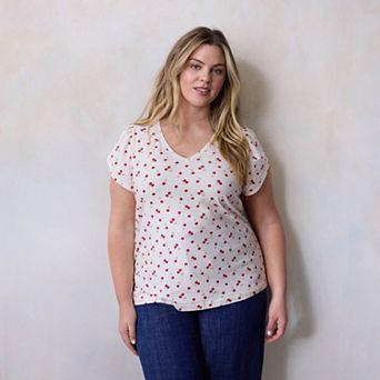 Plus Size LC Lauren Conrad Tulip Sleeve V-Neck Tee