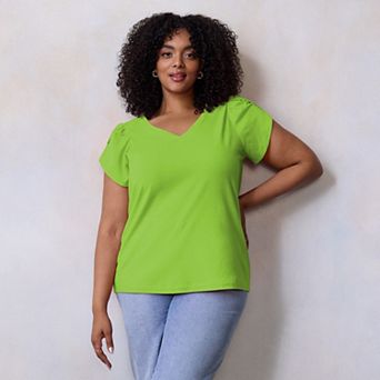 Plus Size LC Lauren Conrad Tulip Sleeve V-Neck Tee