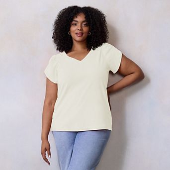 Plus Size LC Lauren Conrad Tulip Sleeve V-Neck Tee