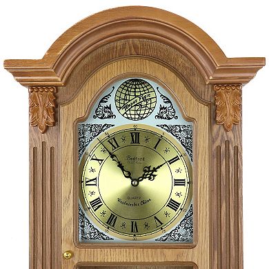 Bedford Clock Collection Honey Oak Chiming Pendulum Wall Clock