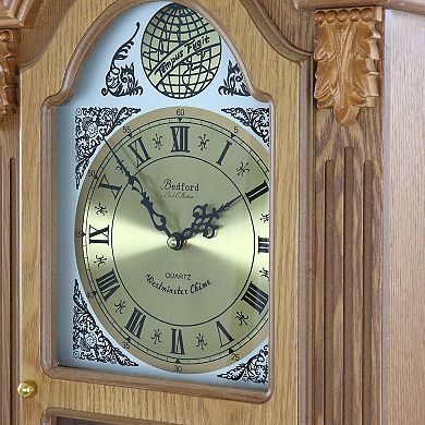 Bedford Clock Collection Honey Oak Chiming Pendulum Wall Clock