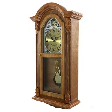 Bedford Clock Collection Honey Oak Chiming Pendulum Wall Clock
