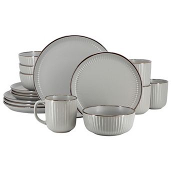 Elama Leo 16 pc Stoneware Dinnerware Set In Light Gray