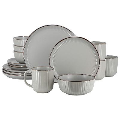 Elama Leo 16 Piece Stoneware Dinnerware Set In Light Gray