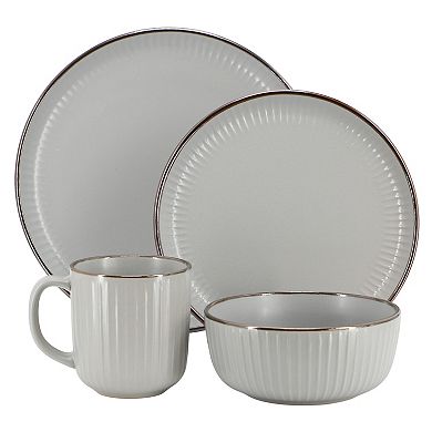 Elama Leo 16 Piece Stoneware Dinnerware Set In Light Gray