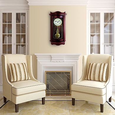 Bedford Clock Collection Weathered Chocolate Cherry Wood 25 Inch Wall Clock with Pendulum