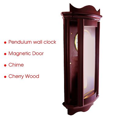 Bedford Clock Collection Weathered Chocolate Cherry Wood 25 Inch Wall Clock with Pendulum