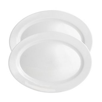 White Shadow 2 pc 14 Inch Oval Tempered Opal Glass Serving Platter Set in White