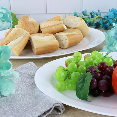 White Shadow 2 Piece 14 Inch Oval Tempered Opal Glass Serving Platter Set in White