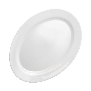 White Shadow 2 Piece 14 Inch Oval Tempered Opal Glass Serving Platter Set in White