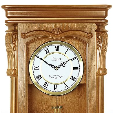 Bedford Clock Collection Golden Oak Chiming Pendulum Wall Clock