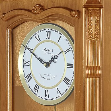 Bedford Clock Collection Golden Oak Chiming Pendulum Wall Clock