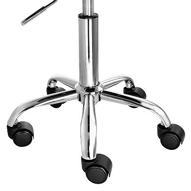 Elama Faux Leather Adjustable Backless Rolling Stool in Black with Chrome Base