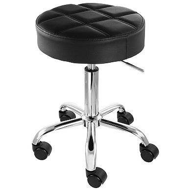 Elama Faux Leather Adjustable Backless Rolling Stool in Black with Chrome Base
