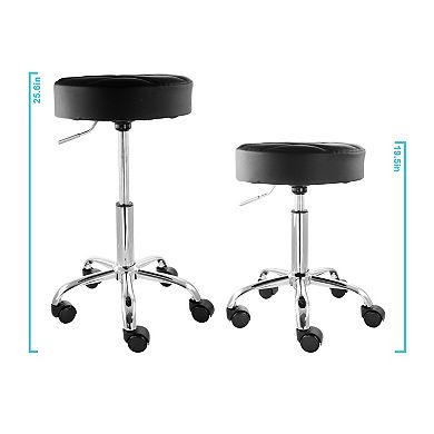 Elama Faux Leather Adjustable Backless Rolling Stool in Black with Chrome Base