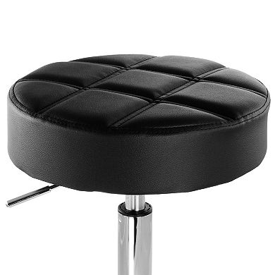 Elama Faux Leather Adjustable Backless Rolling Stool in Black with Chrome Base