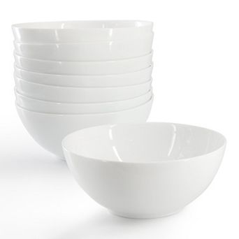 Olstead 8 pc 6.8 Inch Round Break-Resistant Tempered Opal Glass Bowl Set in White