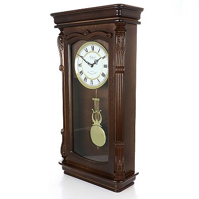 Bedford Clock Collection Chestnut Chiming Pendulum Wall Clock