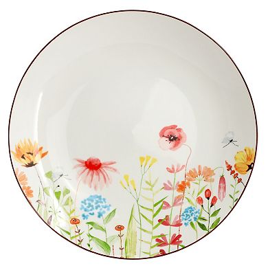 Elama Wildflower Meadow 16 Piece Stoneware Dinnerware Set in White and Multi