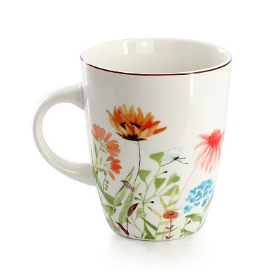 Elama Wildflower Meadow 16 Piece Stoneware Dinnerware Set in White and Multi