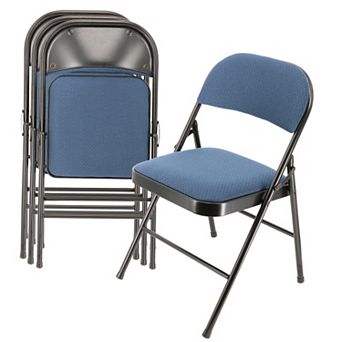 Elama 4 pc Metal Folding Chair with Padded Seats in Dark Blue