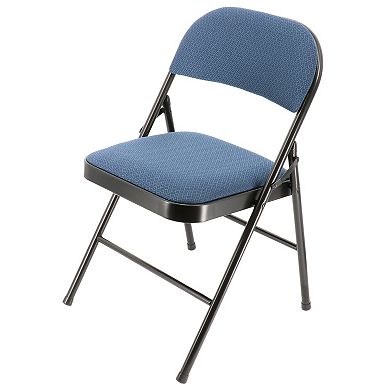 Elama 4 Piece Metal Folding Chair with Padded Seats in Dark Blue
