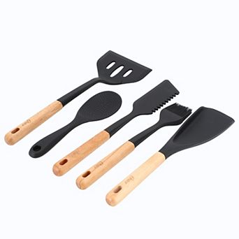 Marion 5 pc Silicone and Wood Kitchen Tool Set in Black