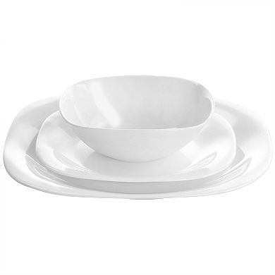 Piazza 18 Piece Soft Square Tempered Opal Glass Dinnerware Set in White