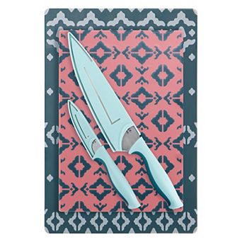 Spice by Tia Mowry Savory Saffron 6 pc Knife and Cutting Board Set in Blue and Pink