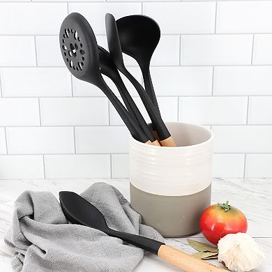 Marion 5 Piece Silicone and Wood Kitchen Tool Set in Black