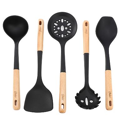 Marion 5 Piece Silicone and Wood Kitchen Tool Set in Black
