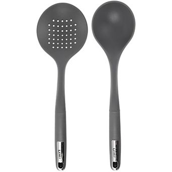 Ridgecrest 2 pc Silicone Kitchen Tool Skimmer and Ladle Set in Gray