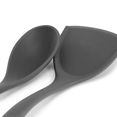 Ridgecrest 2 Piece Silicone Kitchen Tool Serving Spoon and Turner Set in Gray