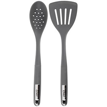 Ridgecrest 2 pc Silicone Kitchen Tool Slotted Spoon and Turner Set in Gray