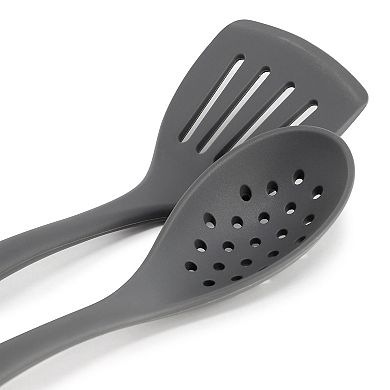 Ridgecrest 2 Piece Silicone Kitchen Tool Slotted Spoon and Turner Set in Gray