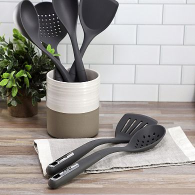 Ridgecrest 2 Piece Silicone Kitchen Tool Slotted Spoon and Turner Set in Gray