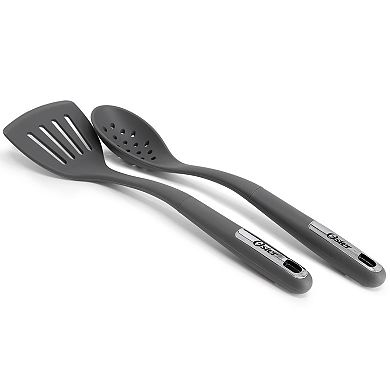 Ridgecrest 2 Piece Silicone Kitchen Tool Slotted Spoon and Turner Set in Gray