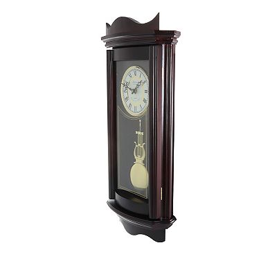 Bedford Clock Collection 25 Inch Chiming Pendulum Wall Clock in Weathered Chocolate Cherry Finish