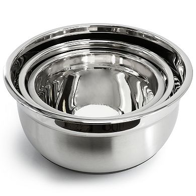 Oswalt 3 Piece Mixing Bowl Set with Non-Slip Bases in Silver